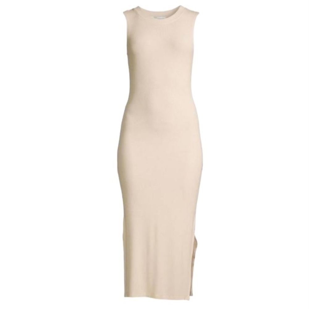 WeWoreWhat Tan Ribbed Sleeveless Tank Midi T Shirt Dress Casual Small S